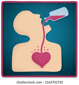 Person drinking alcohol, addiction problems, freehand drawing, vector illustration.