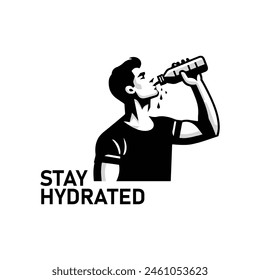 Person drinking from a bottle of water silhouette icon logo vector illustration.