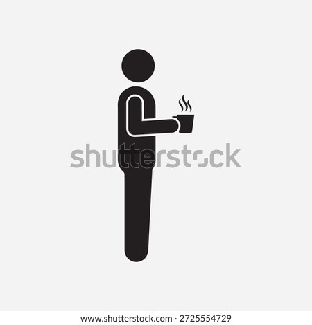 Person drinking coffee icon. Man holding a hot steaming cup vector silhouette.