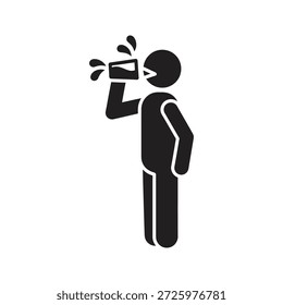 Persona que bebe el icono con la cabeza hacia atrás que consume la bebida de la botella para la hidratación del agua de la sed y la ingesta líquida del refresco del alcohol