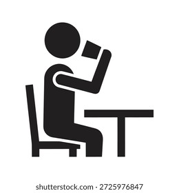 Person drinking icon sitting at table consuming beverage for refreshment hydration thirst break and cafe restaurant dining lifestyle view