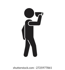 Person drinking icon standing holding cup for beverage refreshment thirst break and consuming coffee tea liquid hydration taste intake