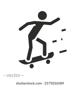 person drive on skateboard, skateboarder icon, flat vector illustration