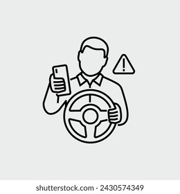 Person Driver Use Cell Phone While Driving Vector Line Icon