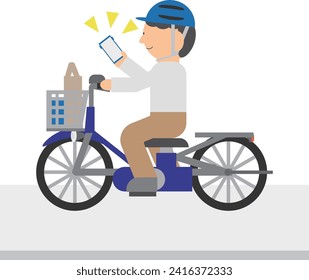 A person driving a bicycle while looking at a smartphone