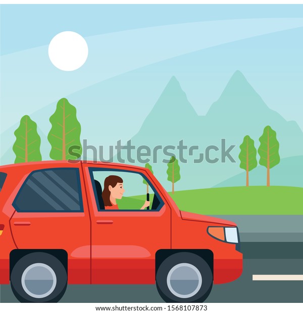 Person driving car design,\
transportation drive travel traffic speed road and theme Vector\
illustration