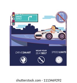 person driving for driver safely campaign set icons