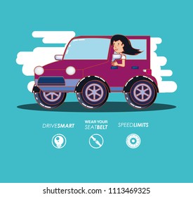 person driving for driver safely campaign set icons