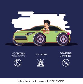 person driving for driver safely campaign set icons