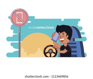 person driving with a void distractions label