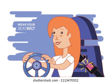 person driving with wear your seat belt label