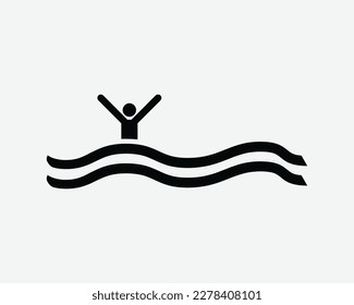 Person Drowning Icon Drown Calling for Help Rescue Water Sea Vector Black White Silhouette Symbol Sign Graphic Clipart Artwork Illustration Pictogram
