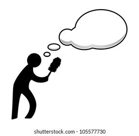 Person with duster and speech bubble