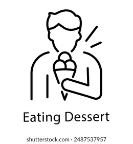 Person eating dessert icon in line style 