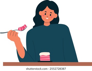 Person Eating Food Character Illustration. Flat Vector Clipart