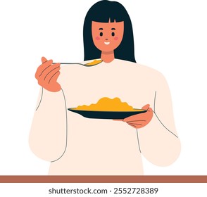 Person Eating Food Character Illustration. Flat Vector Clipart