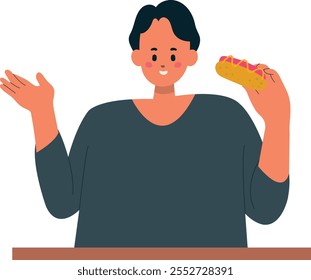 Person Eating Food Character Illustration. Flat Vector Clipart