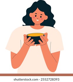 Person Eating Food Character Illustration. Flat Vector Clipart