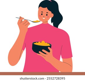 Person Eating Food Character Illustration. Flat Vector Clipart