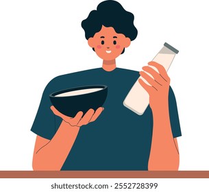 Person Eating Food Character Illustration. Flat Vector Clipart