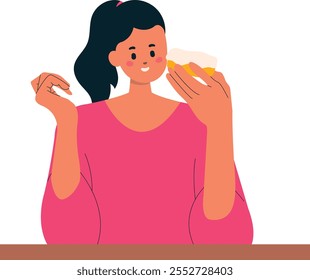 Person Eating Food Character Illustration. Flat Vector Clipart