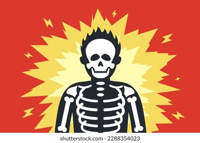 the person was electrocuted. human skeleton after electric shock. flat vector illustration