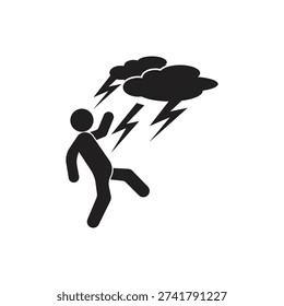Person is electrocuted icon. Being struck by lightning. Monochrome black and white symbol