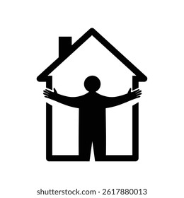 Pessoa Abraçando Casa Simboliza Segurança Imobiliária E Pertencente Ilustração De Vetor Minimalista