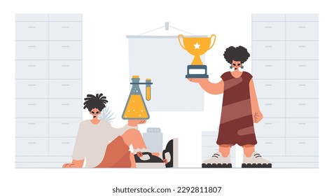Person and energized lady school instrument, considering preeminent school subjects. Trendy style, Vector Illustration