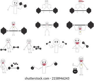 Person is engaged in power sports with dumbbells and a barbell