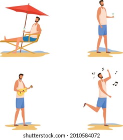 Person enjoy the beach illustration set