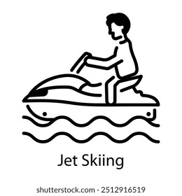 Pessoa que gosta de jet ski, ícone de linha 