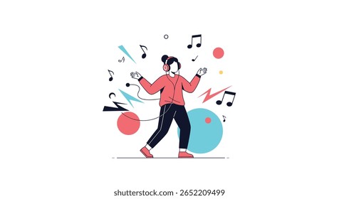A Person Enjoying Music Vibe With Headphones and Sound Waves Illustration