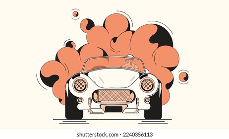 A person enjoying on a long drive in a car.Flat vector graphic.
