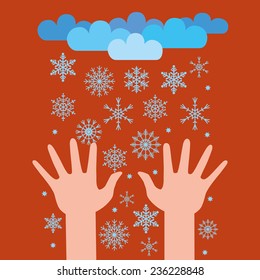 Person enjoys first winter snow. Vector