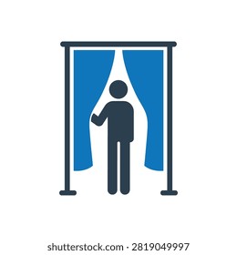 Person entering voting booth icon