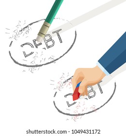 Person erase word debt written on paper, vector illustration