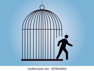 Person escaping from a black cage.