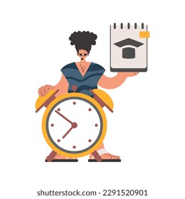 Person with exceptional and caution clock, limited on white foundation. Trendy style, Vector Illustration