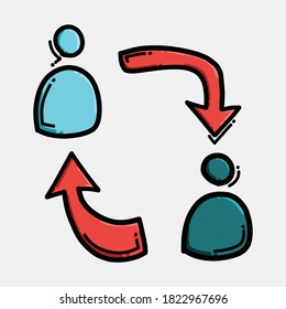 icono del vector de color de intercambio de persona. Línea dibujada a mano en la ilustración del esbozo de dibujo.