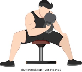 Person Exercising with Dumbbell Curl with arm day workout. Vector and illustration.