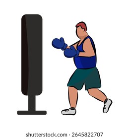 pessoa que pratica exercícios físicos com saco perfurado, equipamento utilizado no boxe e outros esportes de combate para treino e fitness.