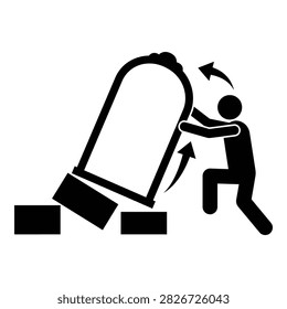 A person exerting physical effort to push a large, heavy object, illustrating manual labor and strain, with a sense of difficulty and exertion.