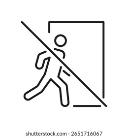 Ícone Da Linha Proibida De Saída Da Porta Da Pessoa. Símbolo De Estrutura De Tópicos De Aviso Sem Entrada, Acesso Restrito E Saída Não Autorizada. Sinalização De Segurança. Traço editável. Ilustração de vetor isolada.