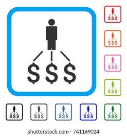 Person Expenses icon. Flat gray iconic symbol inside a light blue rounded square. Black, gray, green, blue, red, orange color additional versions of Person Expenses vector.