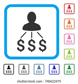 Person Expenses icon. Flat grey pictogram symbol inside a light blue rounded rectangle. Black, gray, green, blue, red, orange color additional versions of Person Expenses vector.