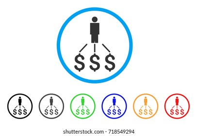 Person Expenses rounded icon. Style is a flat person expenses gray symbol inside light blue circle with black, gray, green, blue, red, orange variants. Vector designed for web and software interfaces.