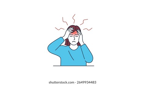 Person experiences intense headache holding head with throbbing pain lines radiating outwards