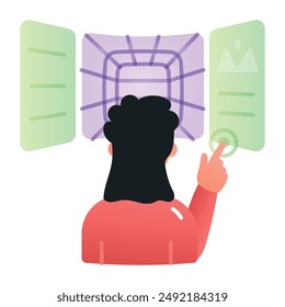 Person experiencing immersive world, flat icon 