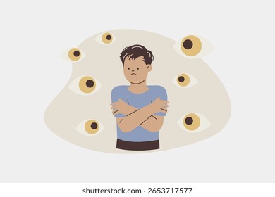 Pessoa Experimentando Paranoia e Medo de Olhos Vigiantes Ilustração